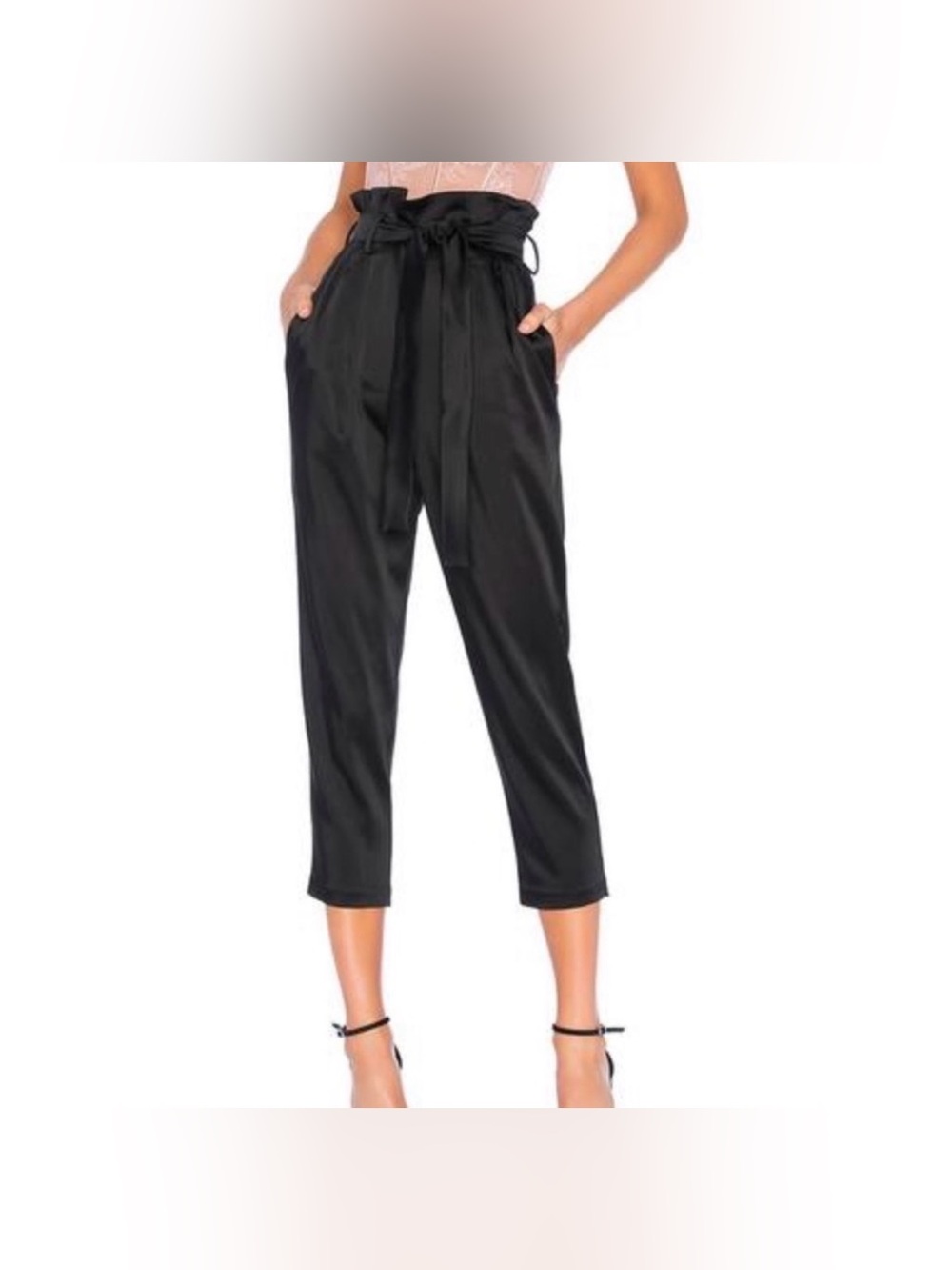 AMANDA UPRICHARD Black Satin Tessi Crop Pants Size Medium